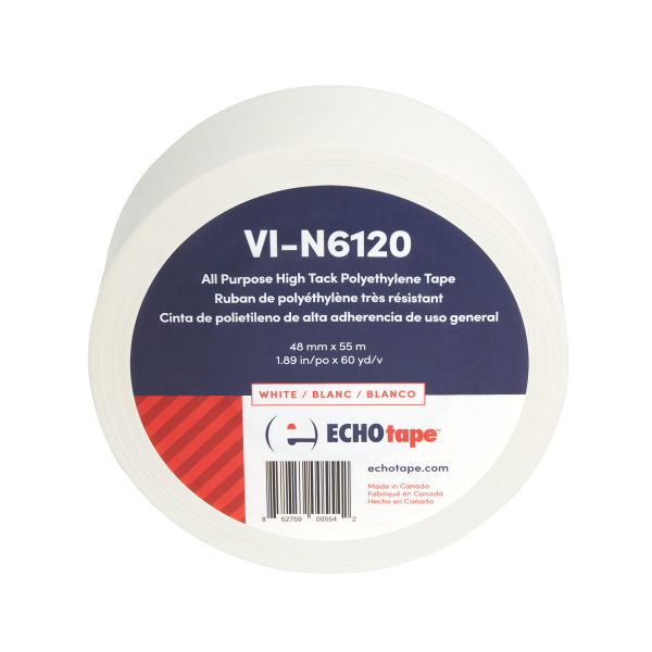 VI-N6120 Multi Purpose No Residue Polyethylene Vinyl Tape White 48mm Solo Label