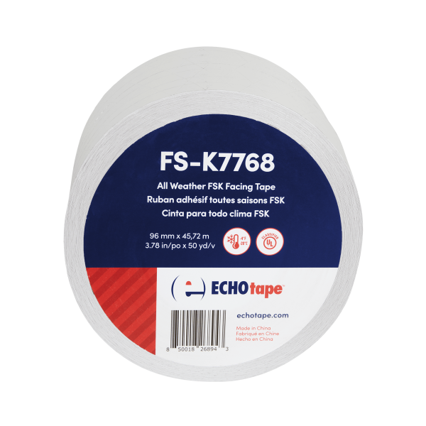 FS-K7768 All Weather FSK (Foil/Scrim/Kraft) Insulation Facing Tape Silver 96mm Front Label